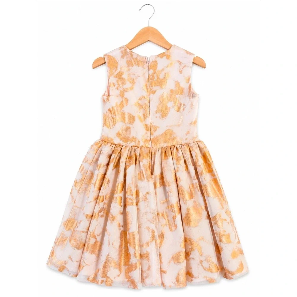 The Childrens Place Girls Gold Metallic Floral Brocade Party Dress Size 10 Cream